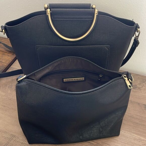 Antik Kraft Womens Black Vegan-Leather Crossbody Handbag - Picture 7 of 13